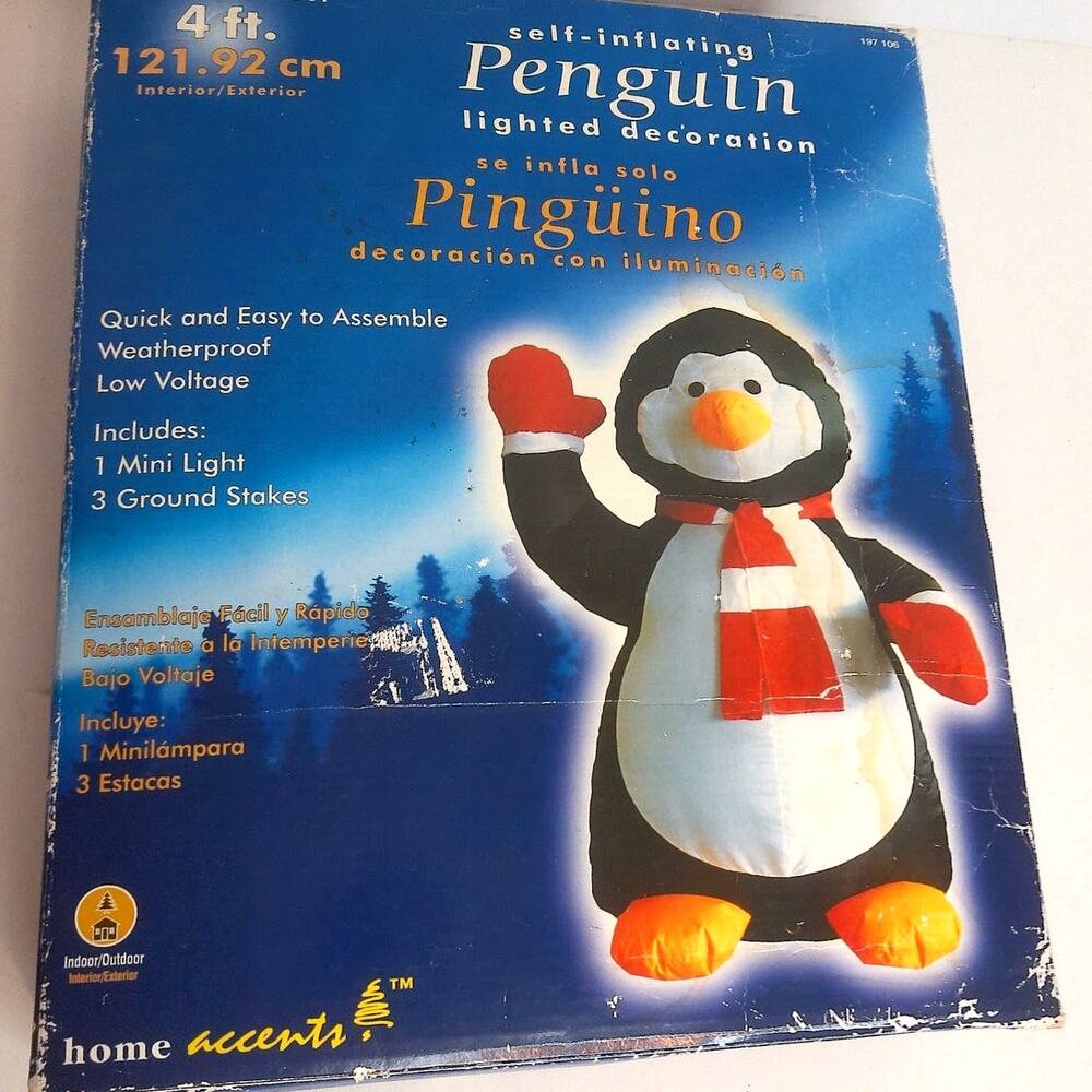 Vintage Home Accents Christmas Self Inflating Penguin Lighted Decoration 4 Ft